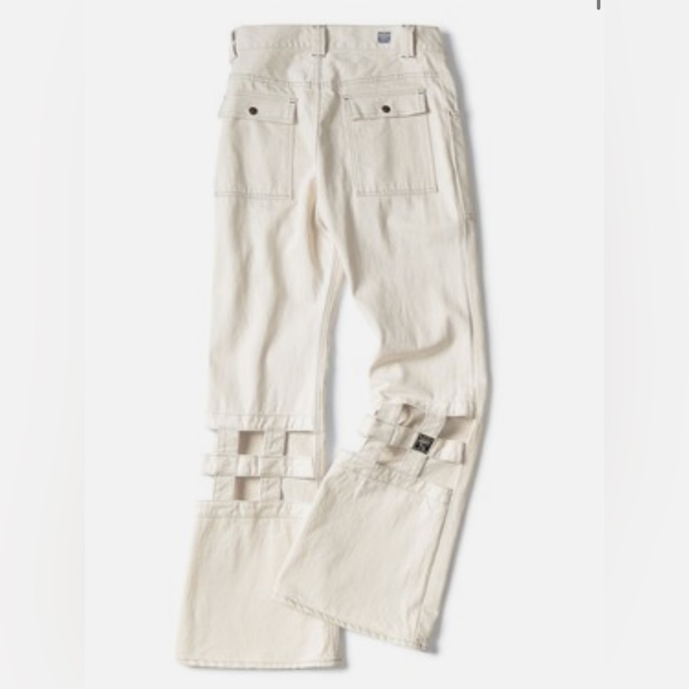 White cargo cut out pants